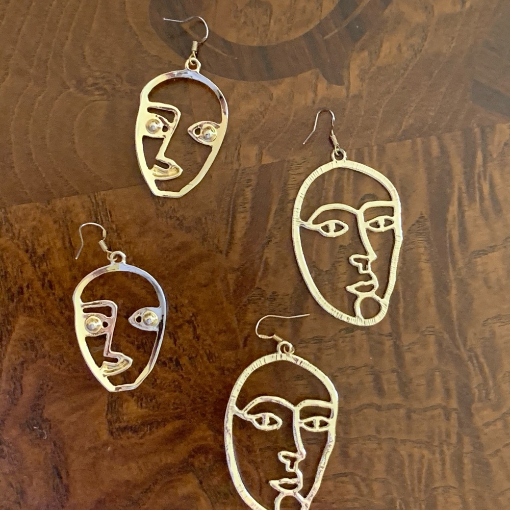 avant garde modern art funky face earrings 2 pairs - Picture 3 of 5